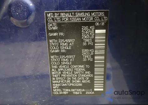 2018 Nissan Rogue Sv z USA, uszkodzony, nr VIN KNMAT2MV7JP603288